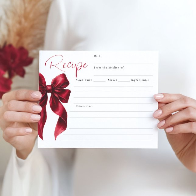 Sie bindet die Red Bow Bridal Rezeptkarte des Knot (Bridal Shower Recipe Cards)