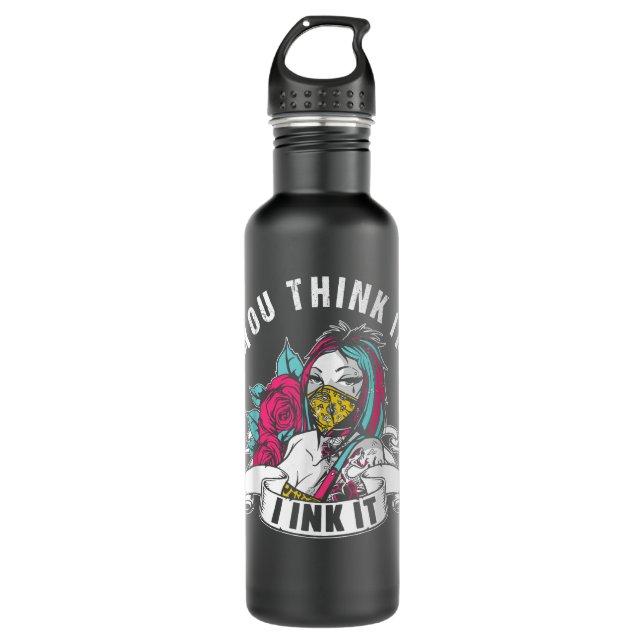 Sie denken, ich denke, es ist Art Tattoo Künstler  Edelstahlflasche (Vorderseite)