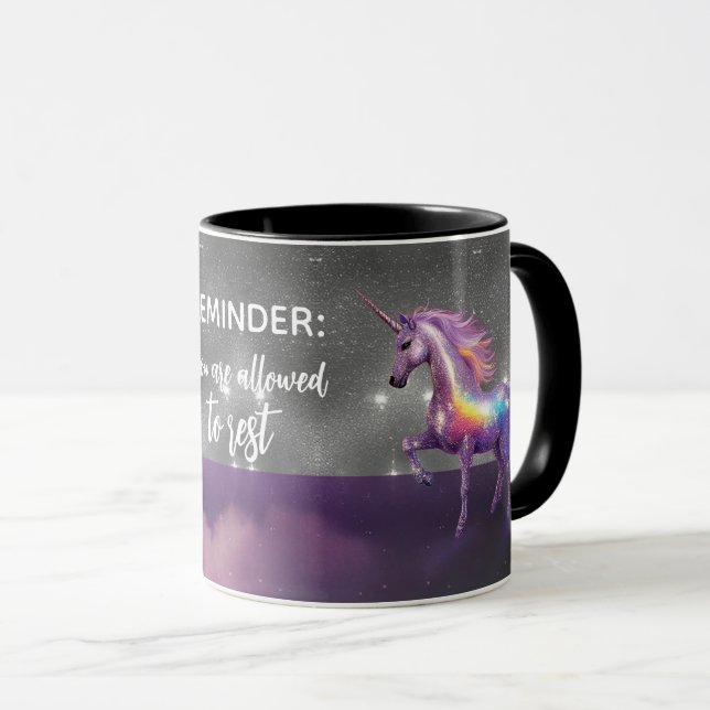Sie dürfen Erholung Regenbogen Glitzer Unicorn Tasse (VorderseiteRechts)
