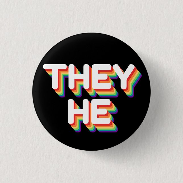 Sie/Er Pronouns Rainbow 3D Retro Button (Vorderseite)