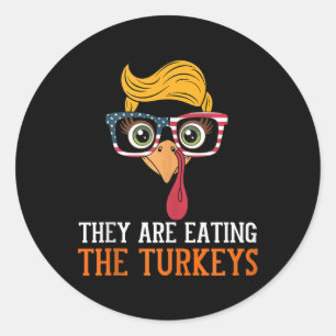 Sie essen Truthühner lustigen Erntedank Türkei Runder Aufkleber