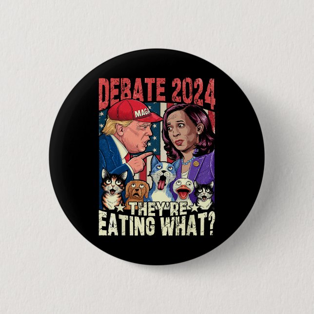 Sie essen was lustige Debatten 2024 Haustier Button (Vorderseite)