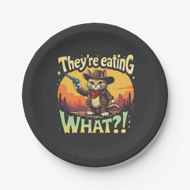 Sie essen, was Trump Election Cat Cowboy Pappteller (Vorderseite)