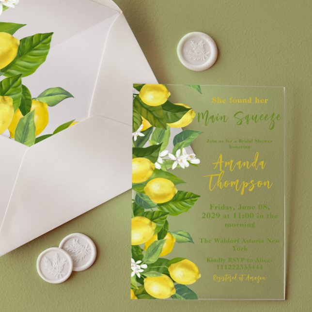 Sie fand ihr Haupt Squeeze Brautparty Lemon Acryleinladungen (Von Creator hochgeladen)
