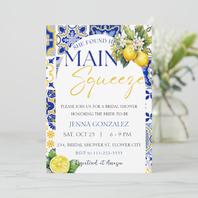 Sie fand ihr Haupt Squeeze Lemon Brautparty Einladung (Stehend Vorderseite)