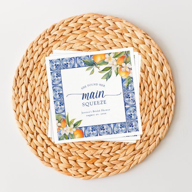Sie fand ihr Haupt-Squeeze-Orangen-Brautparty Serviette (Von Creator hochgeladen)