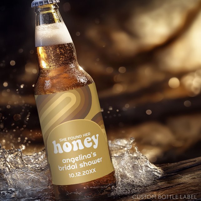 Sie fand ihr Honig - Retro Stripes Brautparty Bierflaschenetikett (Custom Party Beer Label - Wedding Anniversary)