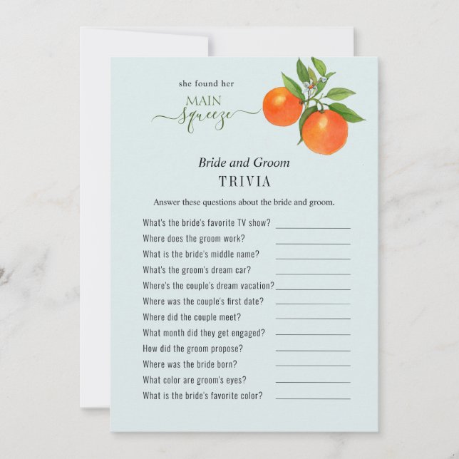 Sie fand ihre Haupt-Squeeze Dusche Trivia Spiele Einladung (Vorderseite)