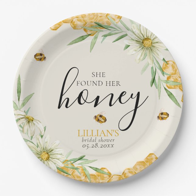 Sie fand ihre Honig-Daisy-Blumen-Biene-Junggeselli Pappteller (Vorderseite)