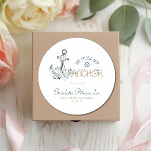 Sie fand ihren Anker - Nautische Bridal Shower Runder Aufkleber