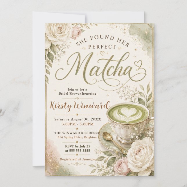 Sie fand ihren perfekten Matcha-Junggesellinnenabs Einladung (Vorderseite)