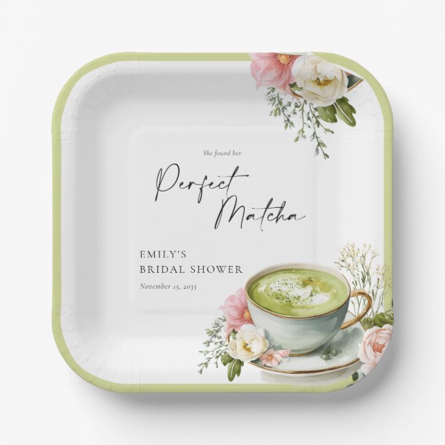 Sie fand ihren perfekten Matcha-Junggesellinnenabs Pappteller (Vorderseite)