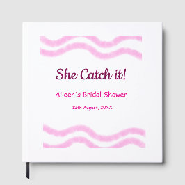 Sie fängt es rosa Spiralfarbenlinien bridal Gästebuch