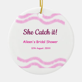 Sie fängt es rosa Spiralfarbenlinien bridal Keramik Ornament