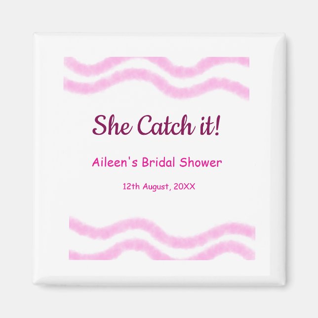 Sie fängt es rosa Spiralfarbenlinien bridal Magnet (Vorne)