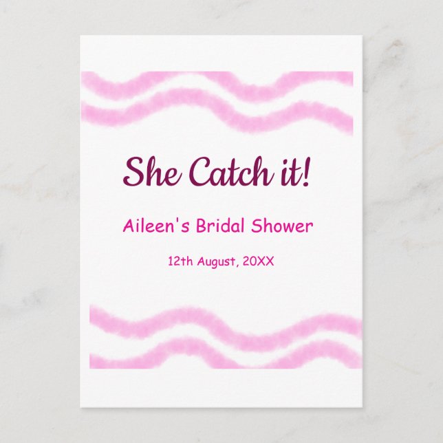 Sie fängt es rosa Spiralfarbenlinien bridal Postkarte (Vorderseite)