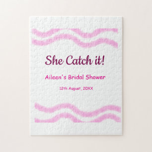 Sie fängt es rosa Spiralfarbenlinien bridal Puzzle
