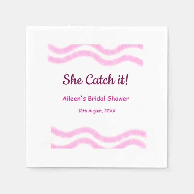 Sie fängt es rosa Spiralfarbenlinien bridal Serviette (Vorderseite)