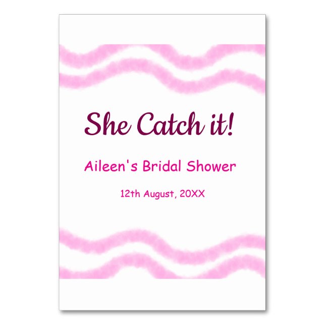 Sie fängt es rosa Spiralfarbenlinien bridal Tischnummer (Vorderseite)