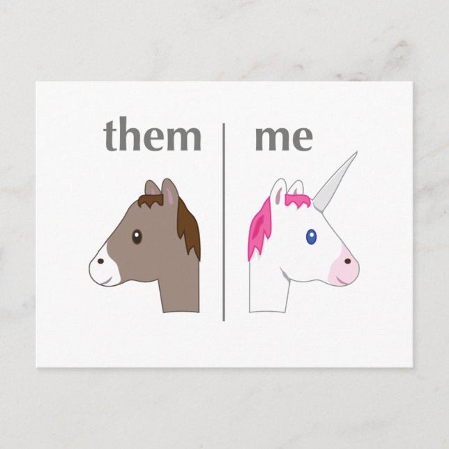 Sie gegen mich Donkey vs Unicorn lustig Postkarte (Vorderseite)