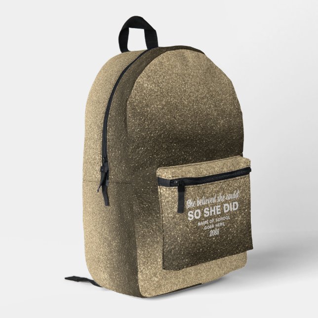 Sie glaubte, dass sie falschen Goldglitter funkeln Bedruckter Rucksack (Rückseitige Ecke links)