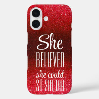 Sie glaubte, sie könne Glitzern mit schwarzem Glit iPhone 16 Hülle