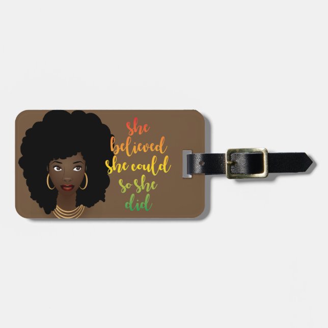 Sie glaubte, sie könnte es also, schwarze Frau, br Gepäckanhänger (Vorderseite horizontal)