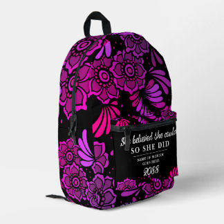 Sie glaubte, sie könnte schwarze Magenta-Blumen-Bl Bedruckter Rucksack
