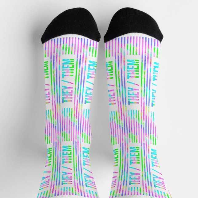 Sie haben Pronouns Pastellstreifen Socken (Oben)