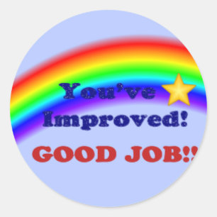 Sie haben verbessert! Regenbogen-Aufkleber, klein Runder Aufkleber