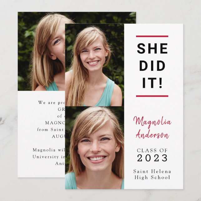 Sie hat es Foto Abschluss Ankündigung getan (Vorne/Hinten)