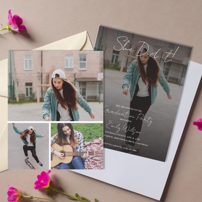 Sie hat es geschafft Absolventin Mehrfach-Foto-Par (She Did It Modern Photo Graduation Party Invitation | Multi Photo Grad Party Invite)