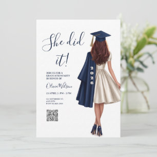 Sie hat es geschafft   Navy Blau elegante Mädchen- Einladung