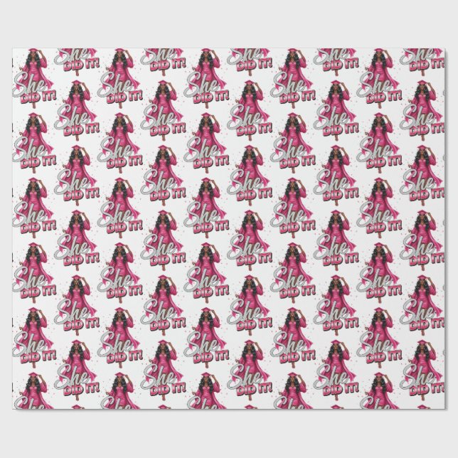 Sie hat es geschafft Schwarze Frau Pink & Silver A Geschenkpapier (Flach)