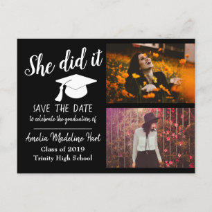 Sie hat es getan   Save the Date Abschluss Foto Bl Postkarte