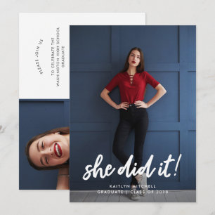 Sie hat es getan Zweite Foto-Graduierungspartei Einladung