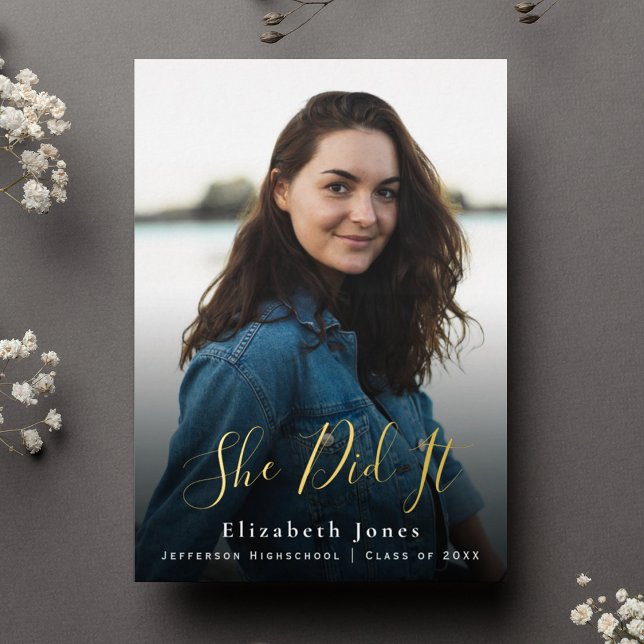 Sie hat Skript-Abschluss-Foto Folieneinladung (Von Creator hochgeladen)