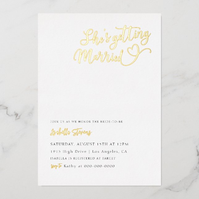 Sie heiratet das Brautparty "Herz" Folieneinladung (Vorderseite)