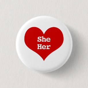 SIE HER Pronouns Rote Liebe Herzschaltfläche Button