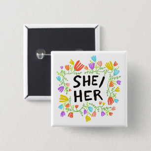 SIE?IHR Pronouns Rainbow Floral Wraath Button