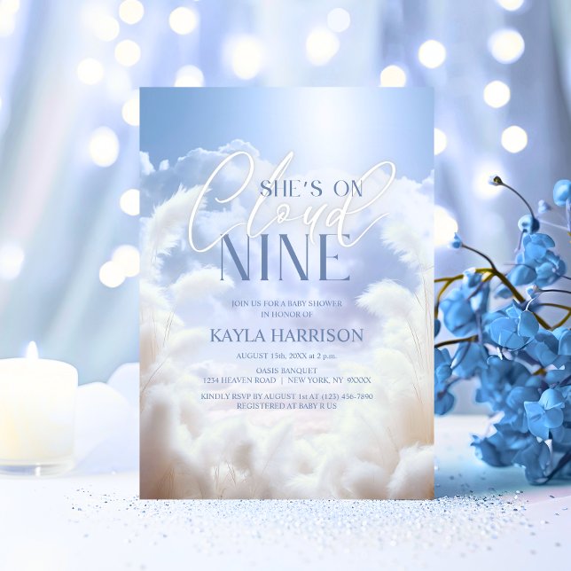 Sie ist auf Cloud Nine 9 Pampas Baby Dusche Einladung (She's On Cloud Nine 9 Pampas Baby Shower Invitation)