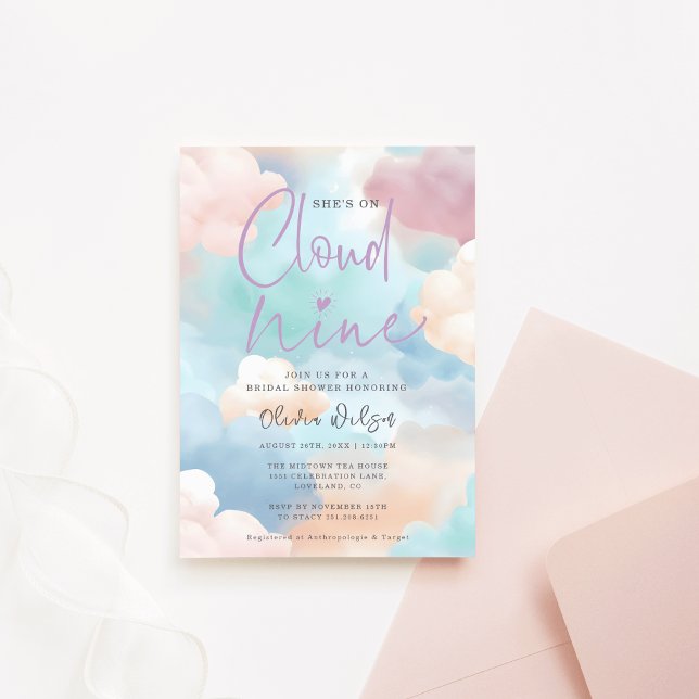 Sie ist auf Cloud Nine Pastellfarben Brautparty Einladung (She's On Cloud Nine Pastel Colors Bridal Shower Invitation)