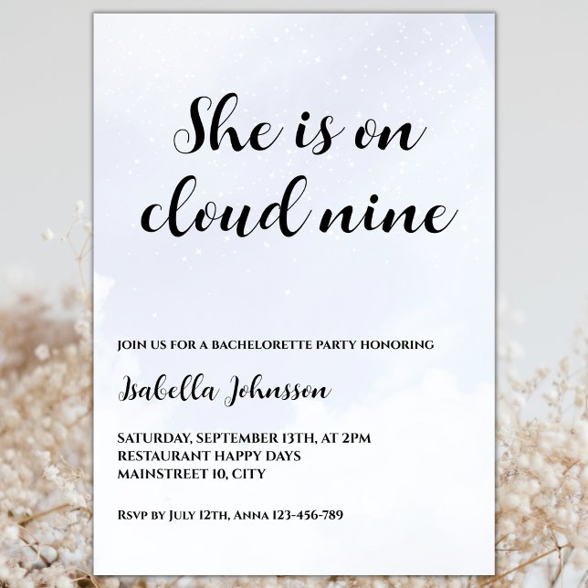 Sie ist auf wolkiger neun Junggeselinnen-Abschied Einladung (she is on cloud nine bridal shower invitation she's on cloud nine invitation)