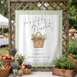 Sie ist außerhalb des Marktes Sage Gingham Willkom Wandteppich