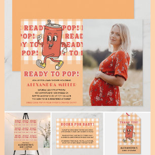 Sie ist bereit, Baby Shower Orange Gingham Foto zu Einladung