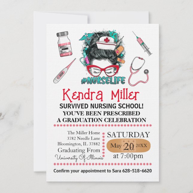 Sie ist bereit, den Shots Nursing Abschluss zu nen Einladung (Vorderseite)