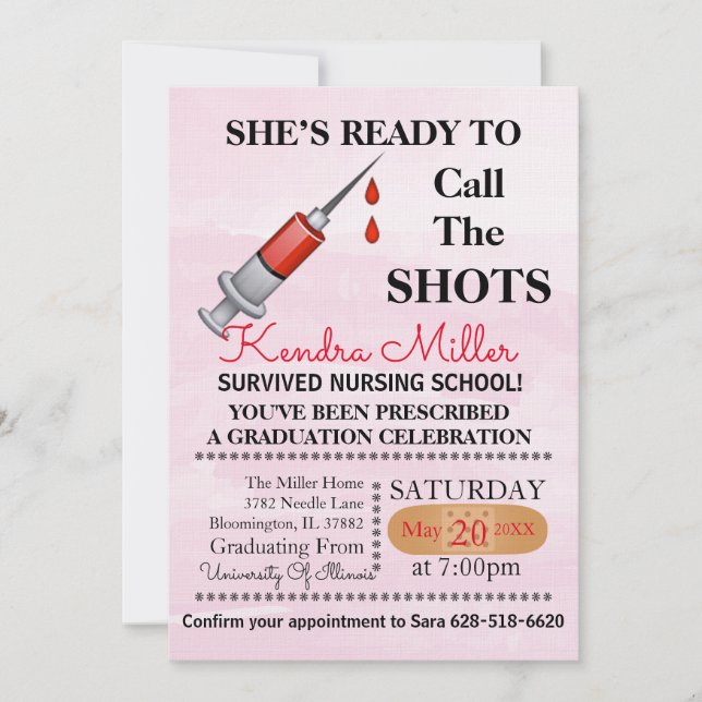 Sie ist bereit, den Shots Nursing Abschluss zu nen Einladung (Vorderseite)