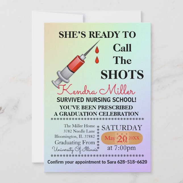 Sie ist bereit, den Shots Nursing Abschluss zu nen Einladung (Vorderseite)