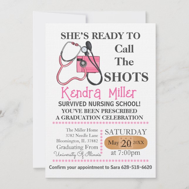 Sie ist bereit, den Shots Nursing Abschluss zu nen Einladung (Vorderseite)
