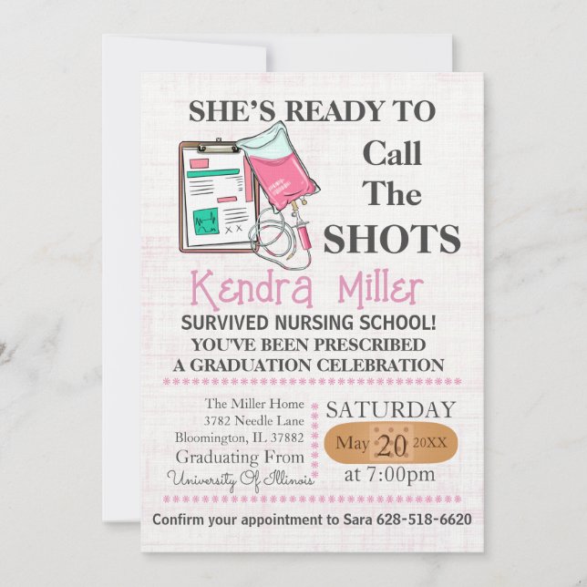 Sie ist bereit, den Shots Nursing Abschluss zu nen Einladung (Vorderseite)